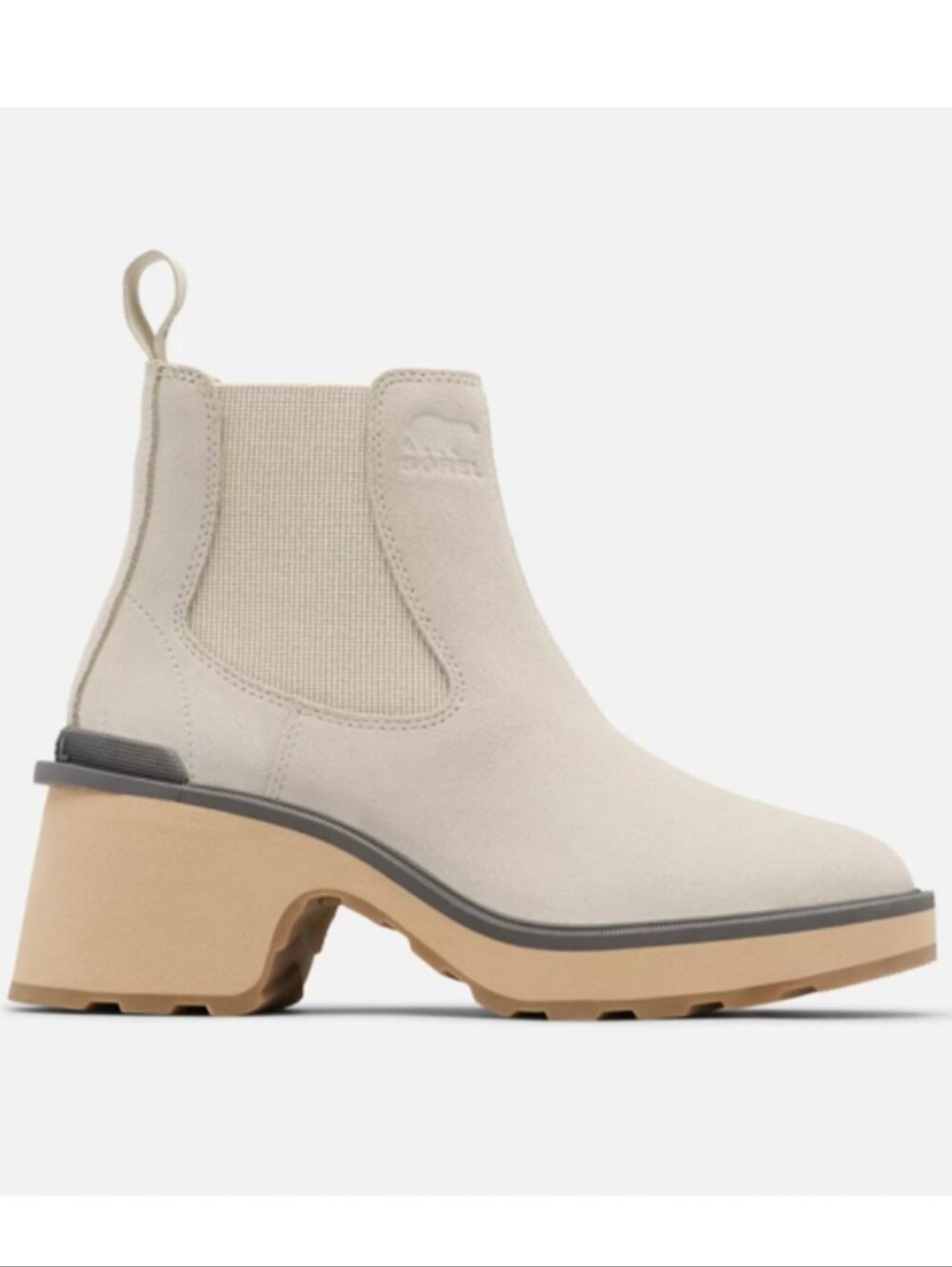 SOREL Women's Hi-Line Heel Chelsea Boot Size 7.5 Cream Tan Beige Grey
